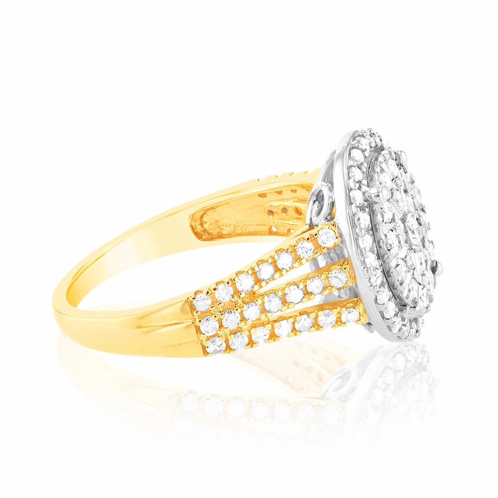 1 Carat Diamond Oval Shaped Ring in 9ct Yellow Gold & Sterling Silver