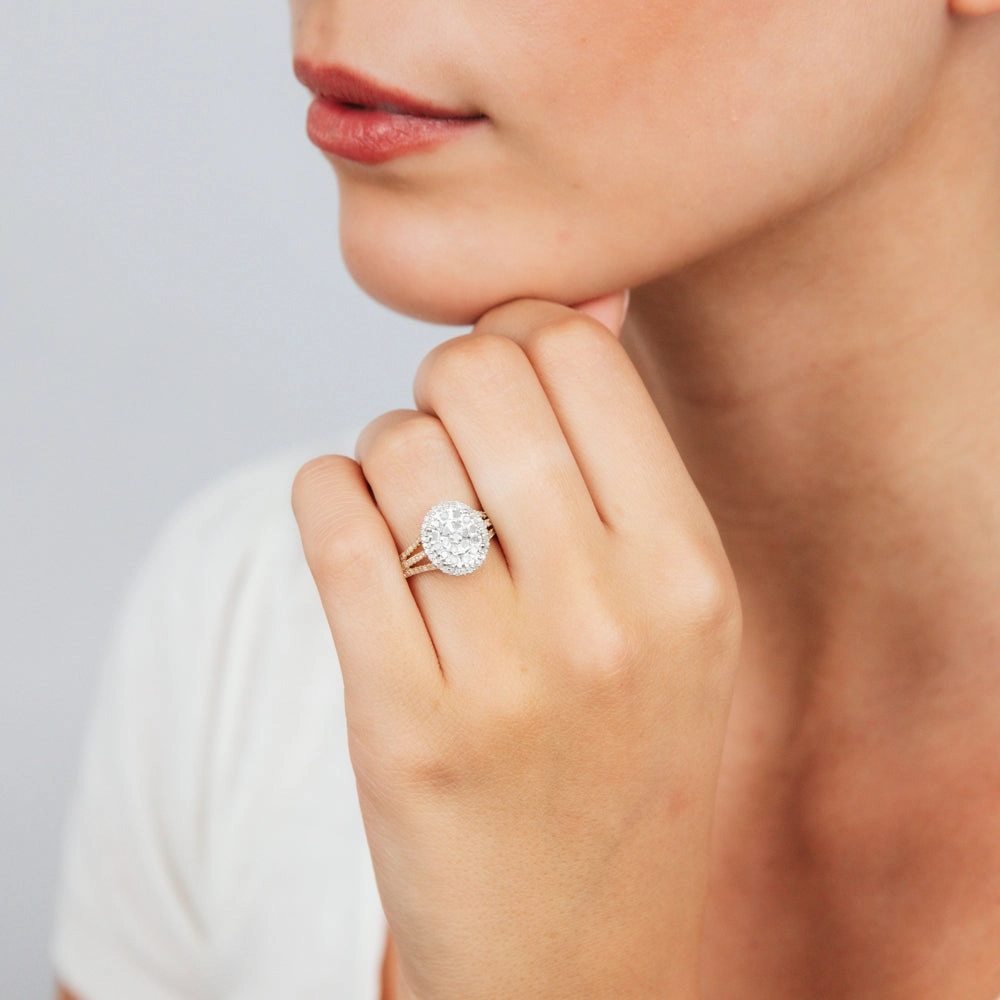 1 Carat Oval Shaped Diamond Ring in 9ct Yellow Gold & Sterling Silver