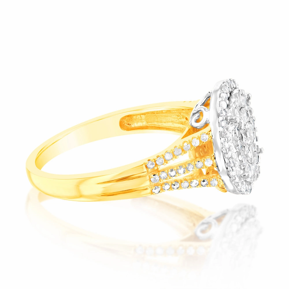 1 Carat Oval Shaped Diamond Ring in 9ct Yellow Gold & Sterling Silver