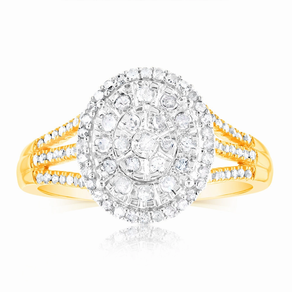 1 Carat Oval Shaped Diamond Ring in 9ct Yellow Gold & Sterling Silver