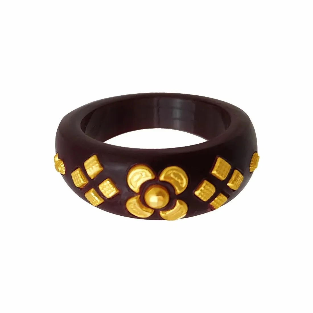 22KT (916) Yellow Gold Brown Pola Ring With Floral Embellishments For Women &amp; Girls (Size 15)