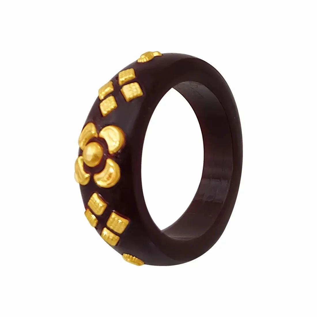 22KT (916) Yellow Gold Brown Pola Ring With Floral Embellishments For Women &amp; Girls (Size 15)