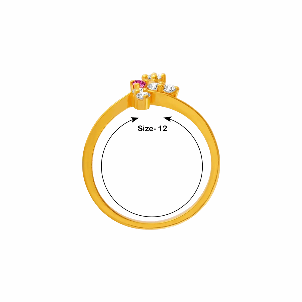 22KT Yellow Gold, American Diamond And Ruby Ring For Women
