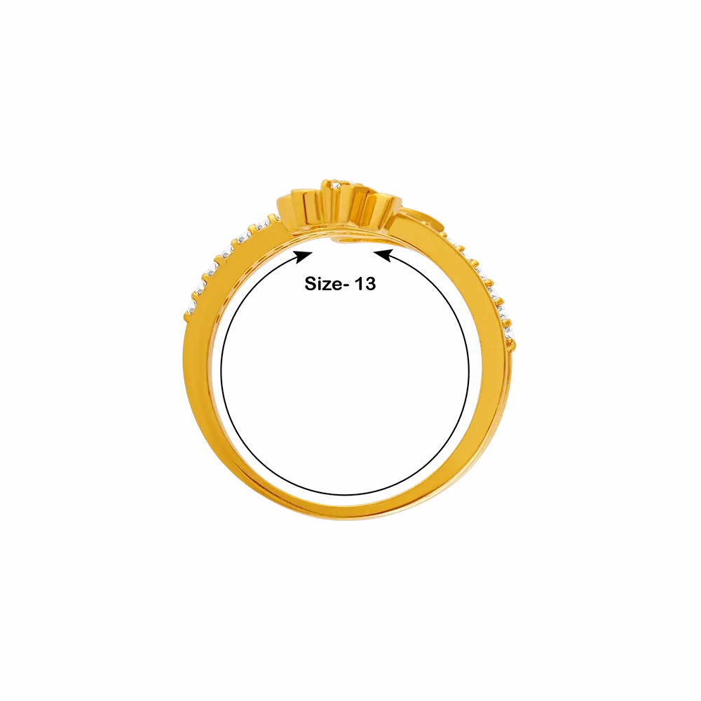 22KT Yellow Gold, American Diamond And Ruby Ring For Women