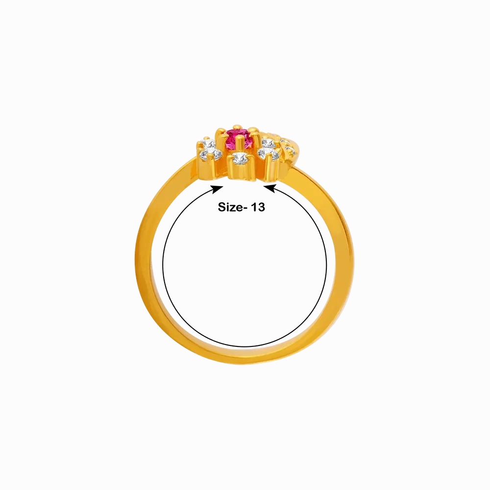 22KT Yellow Gold, American Diamond And Ruby Ring For Women