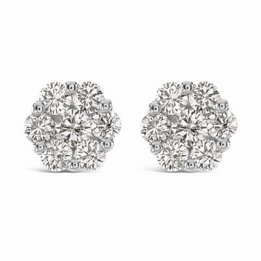 2.00ct Round Brilliant Cut Diamond 18ct White Gold Cluster Stud Earrings