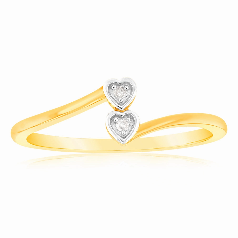 2Heart Shaped Diamond Ring in 9ct Yellow Gold