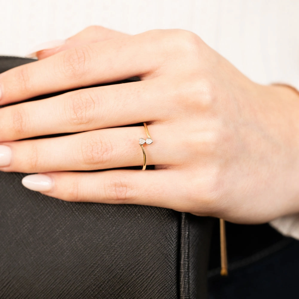 2Heart Shaped Diamond Ring in 9ct Yellow Gold