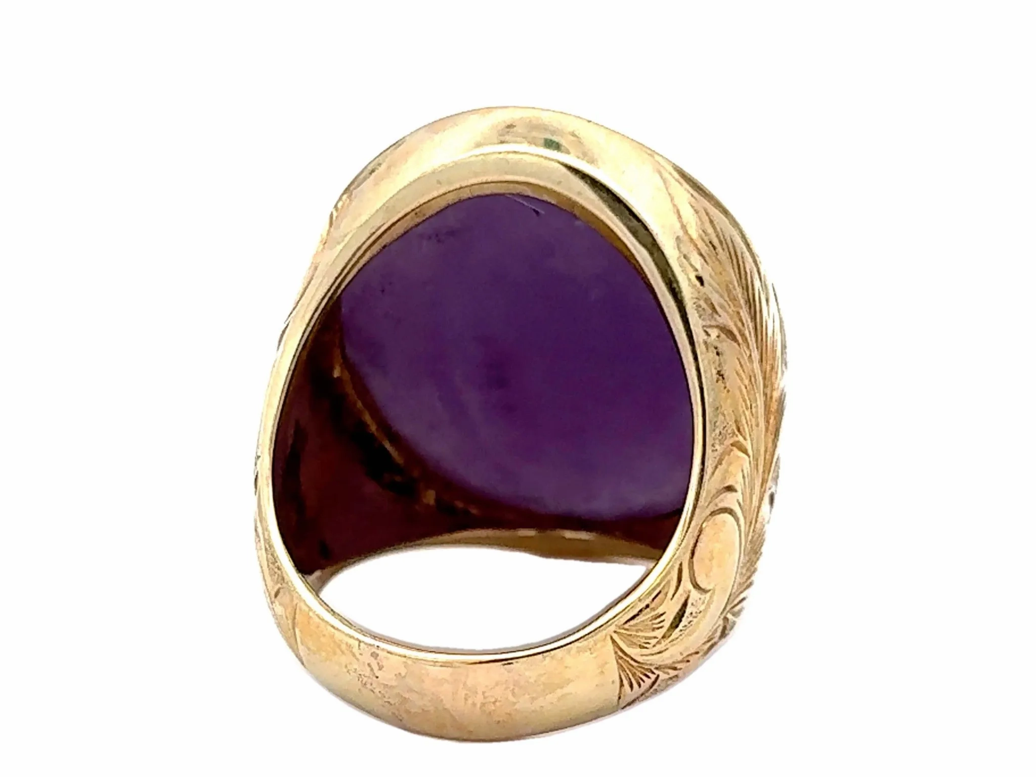 90 Carat Mens Purple Jade Cabochon Ring 14k Yellow Gold