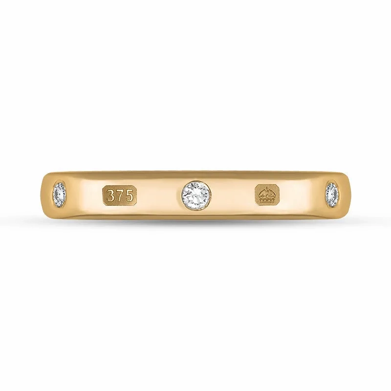 9ct Rose Gold 0.12ct Diamond King's Coronation Hallmark 3mm Ring D
