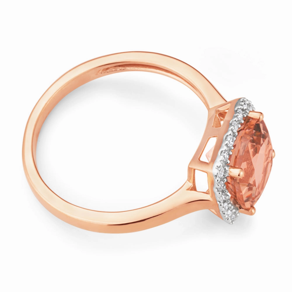 9ct Rose Gold 8mm 2.00 Carat Cushion Cut Morganite and 0.10 Carat Diamond Ring