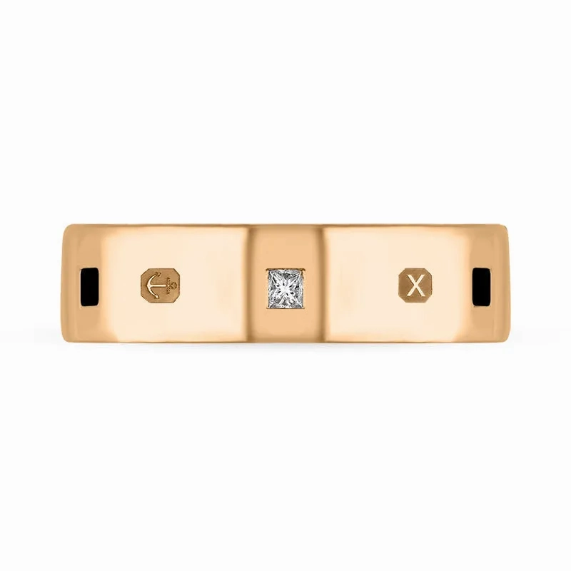 9ct Rose Gold Whitby Jet 0.18ct Diamond Queen's Jubilee Hallmark Princess Cut 6mm Ring D