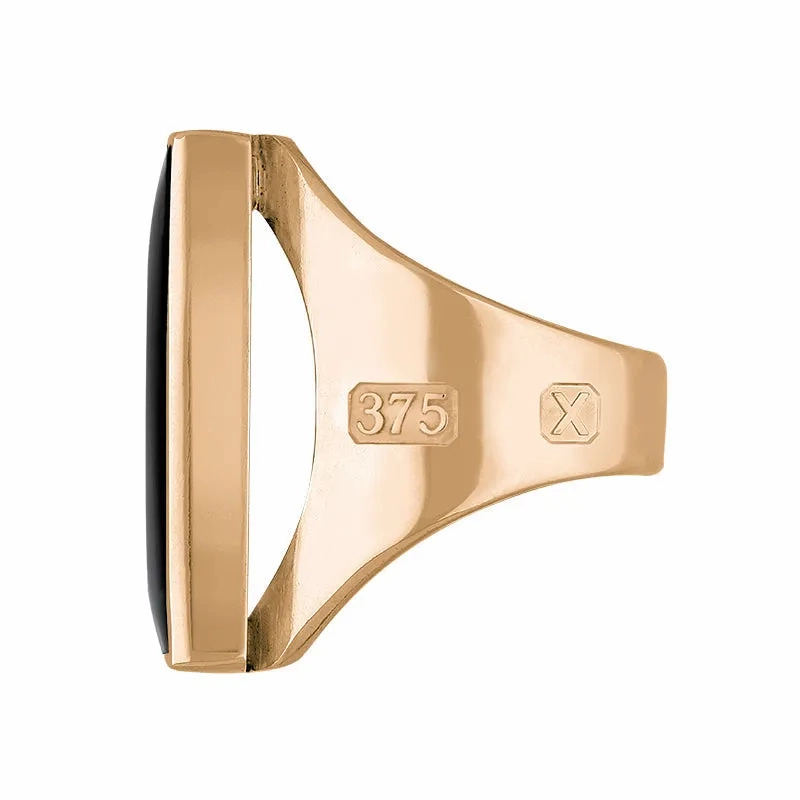 9ct Rose Gold Whitby Jet Hallmark Medium Oblong Ring