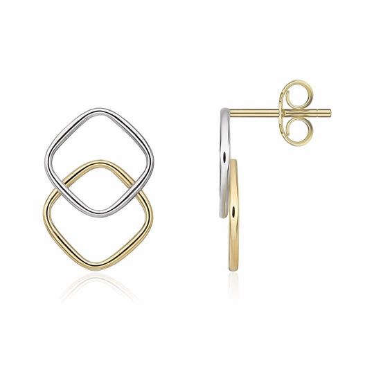 9ct White & Yellow Gold Overlapped Cushion Stud Earrings