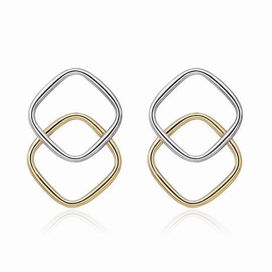 9ct White & Yellow Gold Overlapped Cushion Stud Earrings