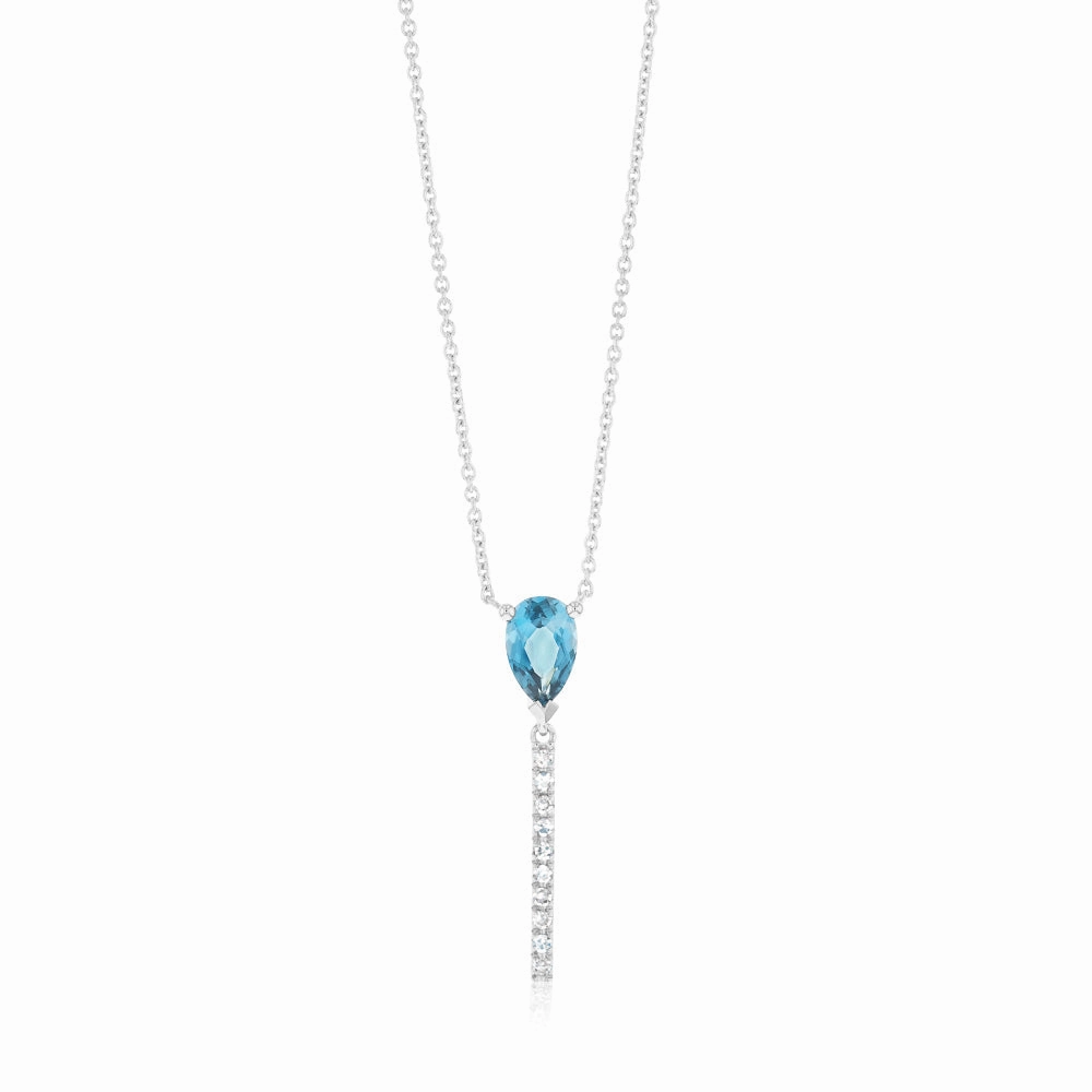 9ct White Gold 0.48Ct Blue Topaz in 10 Diamonds