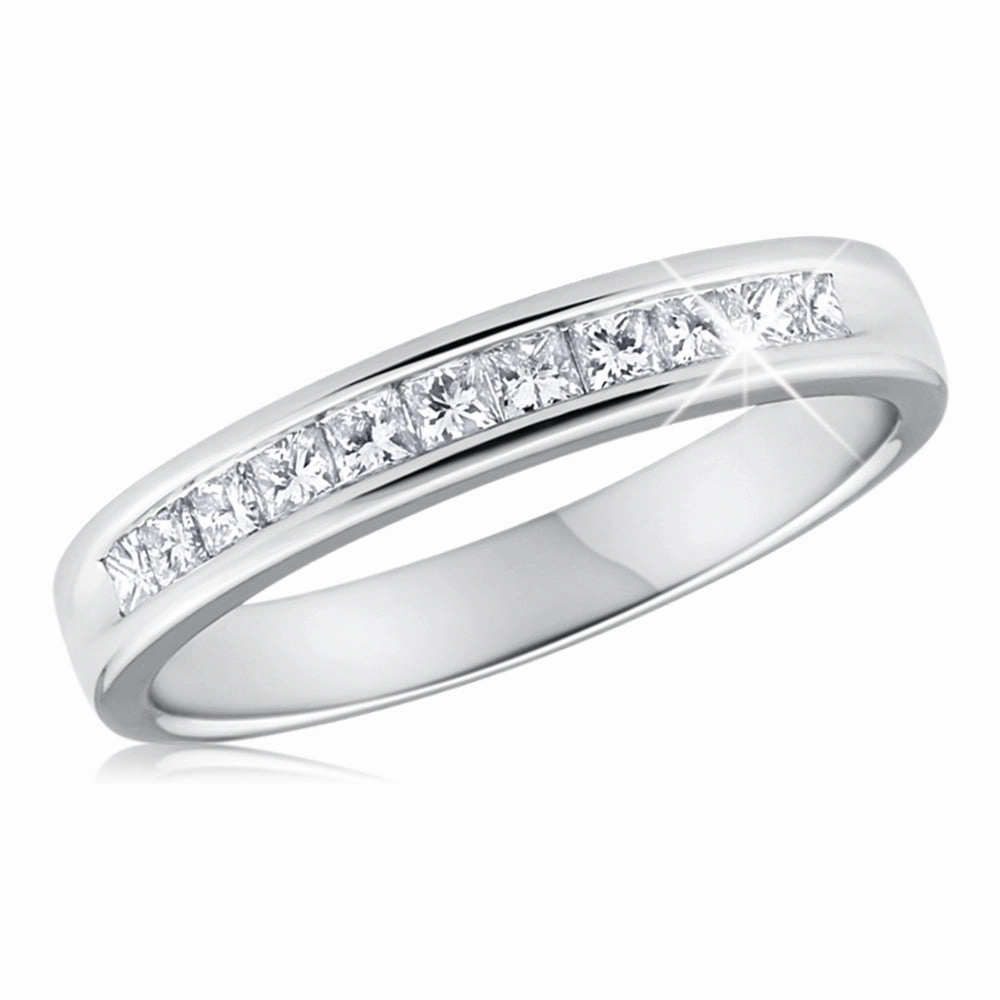 9ct White Gold 1/2 Carat Diamond Ring With 11 Princess Cut Diamonds