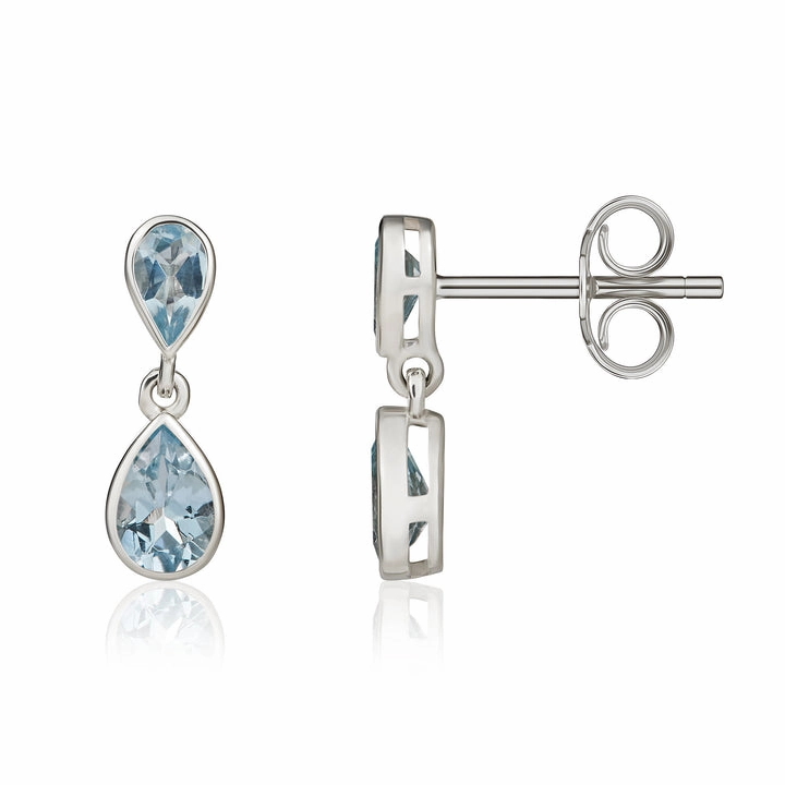 9ct white gold 2-pear shaped Aquamrine drop earrings