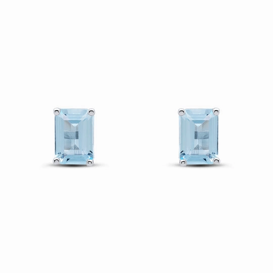 9ct white gold 7x5mm octagonal Aquamarine claw set stud earrings