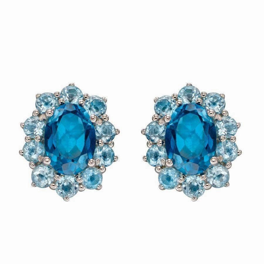 9ct White Gold B'topaz/Dia Cluster