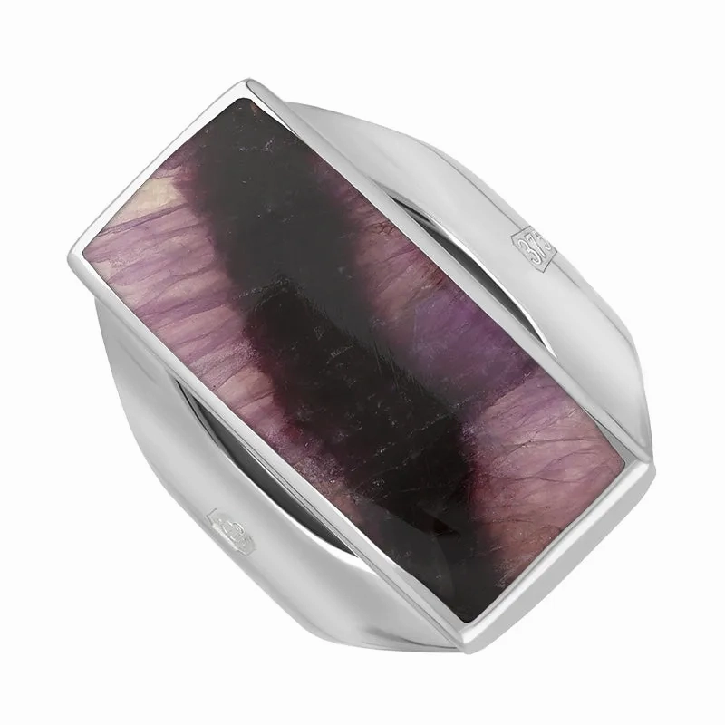 9ct White Gold Blue John Hallmark Medium Oblong Ring