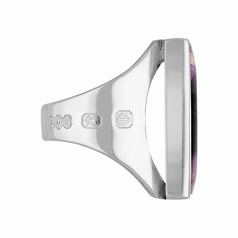 9ct White Gold Blue John Hallmark Medium Oblong Ring