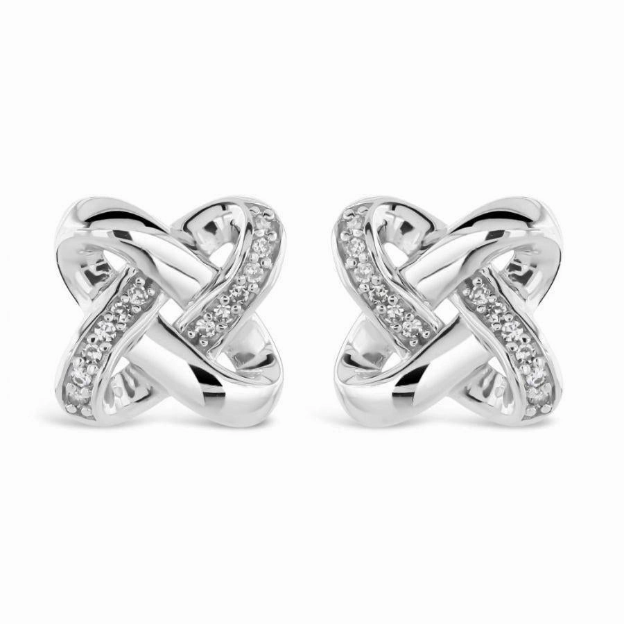 9ct White Gold Diamond Set Celtic Twist Stud Earrings