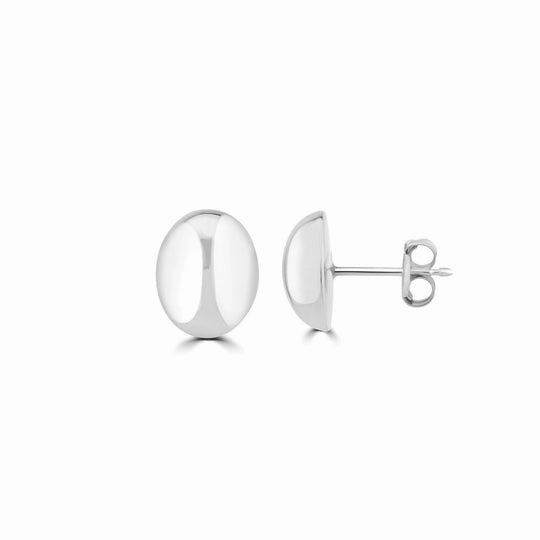 9ct White Gold Oval Button Stud Earrings