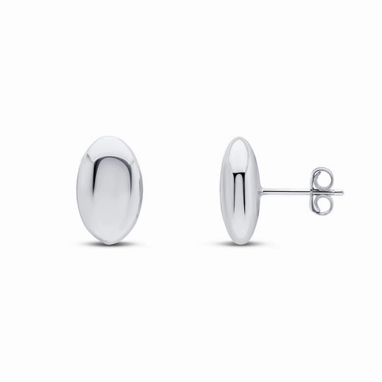 9ct White Gold Oval Domed Stud Earrings