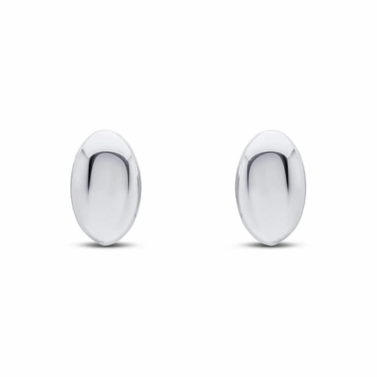 9ct White Gold Oval Domed Stud Earrings