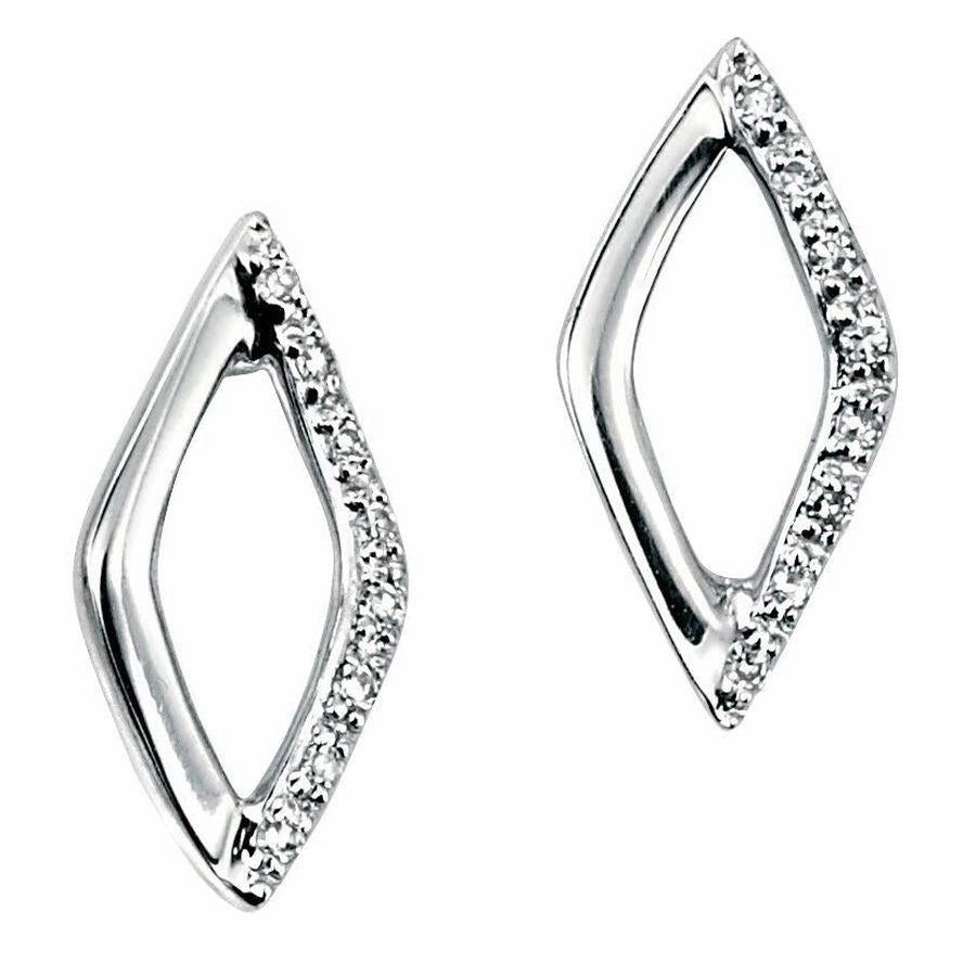 9ct White Gold Round Brilliant Cut Diamond Set Marquise Shaped Stud Earrings