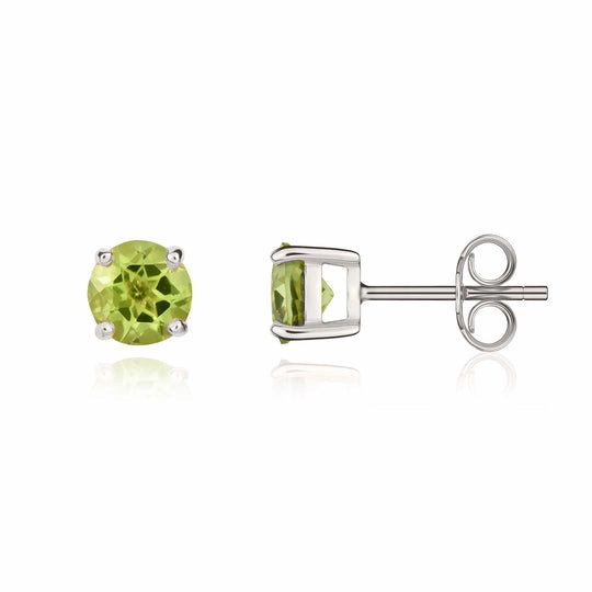 9ct  White Gold Round Peridot Claw Stud Earrings 5mm