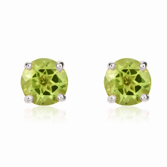 9ct  White Gold Round Peridot Claw Stud Earrings 5mm