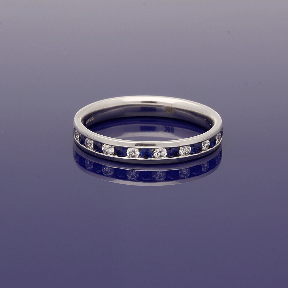 9ct White Gold Sapphire & Diamond Half Eternity Ring