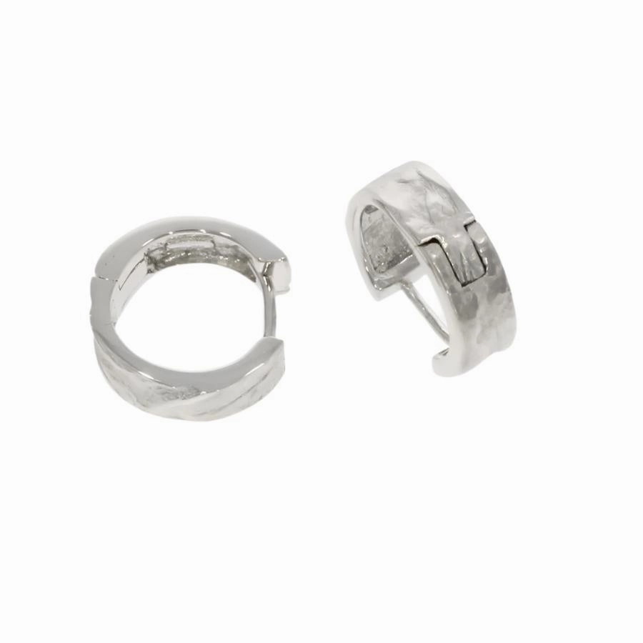9ct White Gold Textured Huggy Style Hoop Earrings