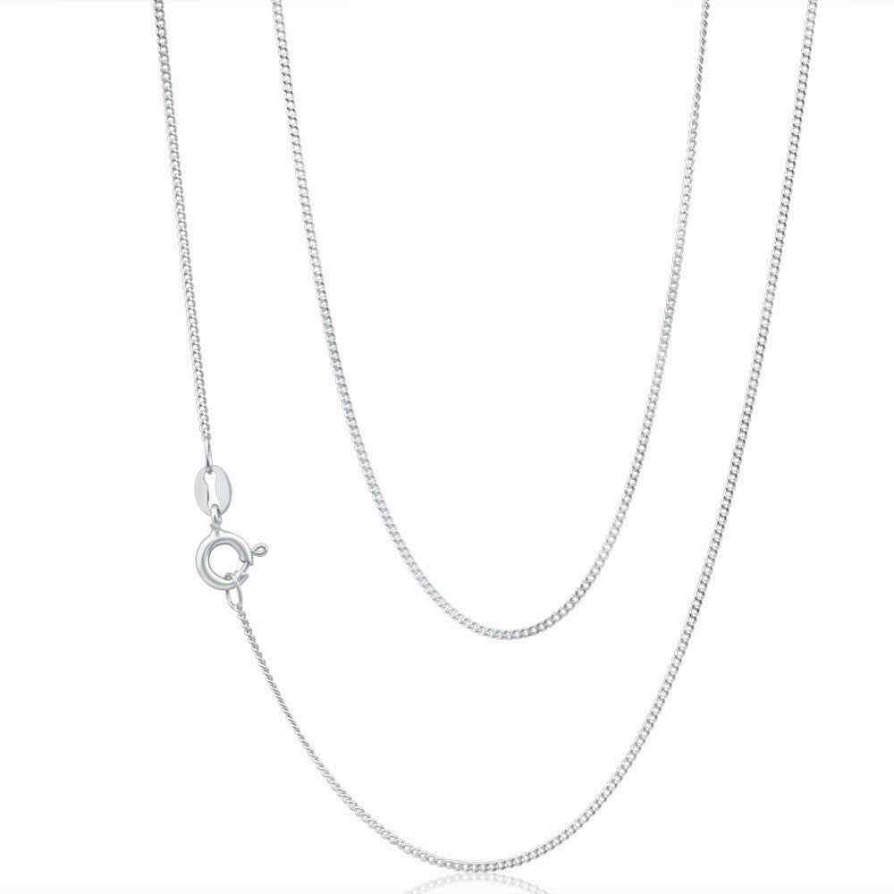 9ct White Solid Gold  Diamond Cut 45cm Curb Chain