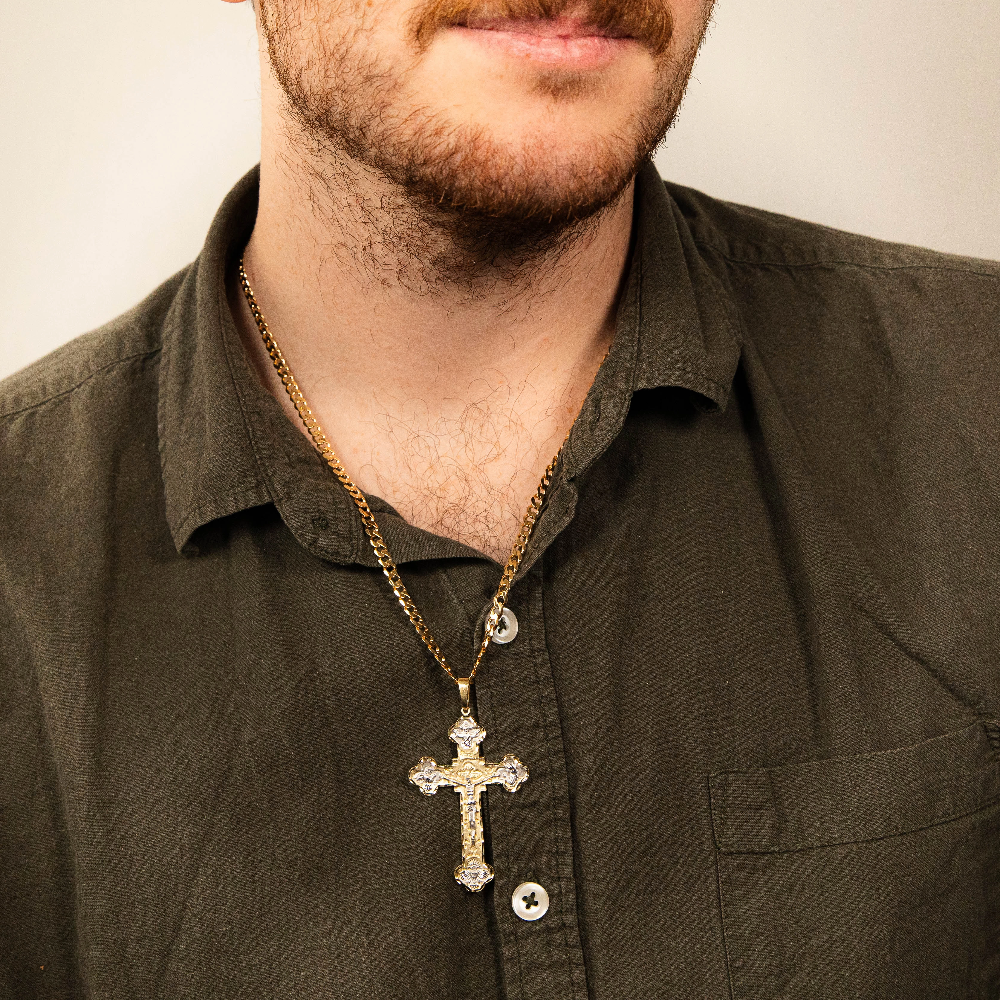 9ct Yellow & White Gold Diamond Cut Crucifix Pendant
