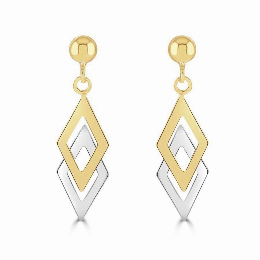 9ct Yellow & White Gold Double Kite Drop Earrings