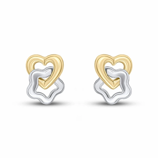9ct Yellow & White Gold Heart and Star Stud Earrings 10x8mm