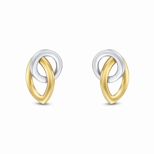 9ct Yellow & White Gold Marquise and Circle Stud Earrings 14x9mm