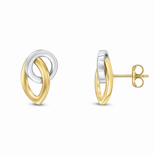 9ct Yellow & White Gold Marquise and Circle Stud Earrings 14x9mm