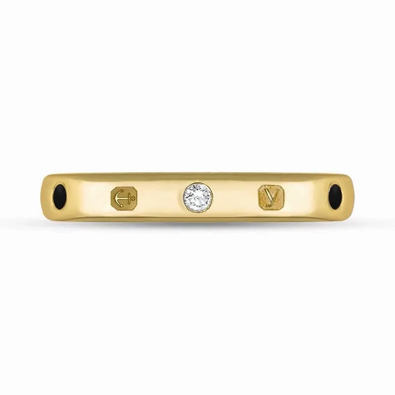 9ct Yellow Gold 0.08ct Diamond Whitby Jet King's Coronation Hallmark 3mm Ring D