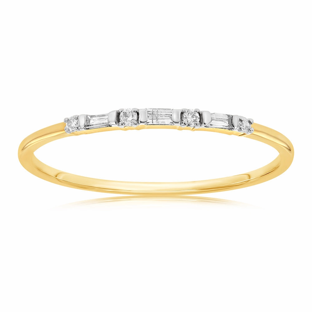 9ct Yellow Gold 0.10 Carat Diamond Eternity Ring with 4Brilliant & 3Baguette Diamonds