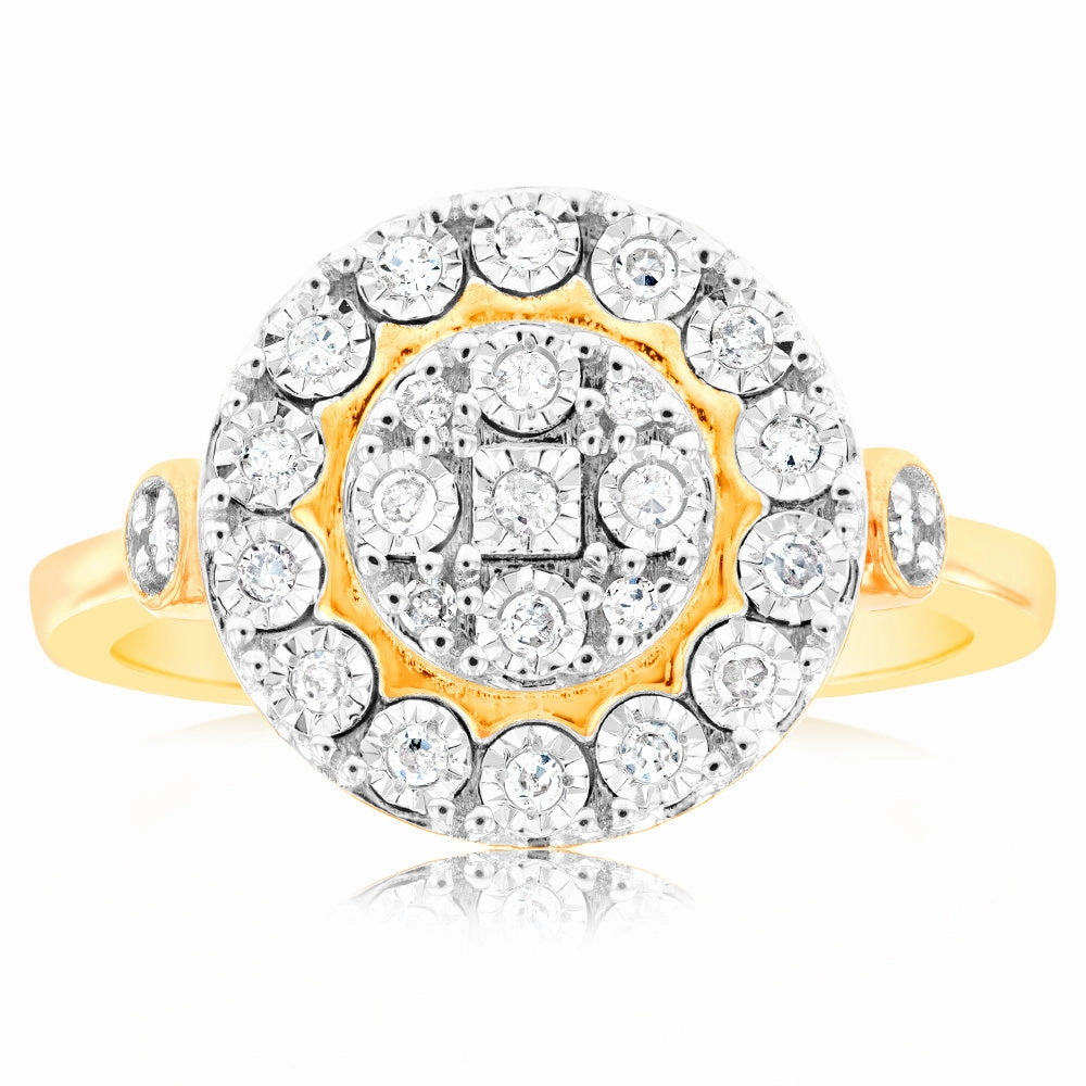 9ct Yellow Gold 0.15 Carat Diamond Ring with 25 Diamonds