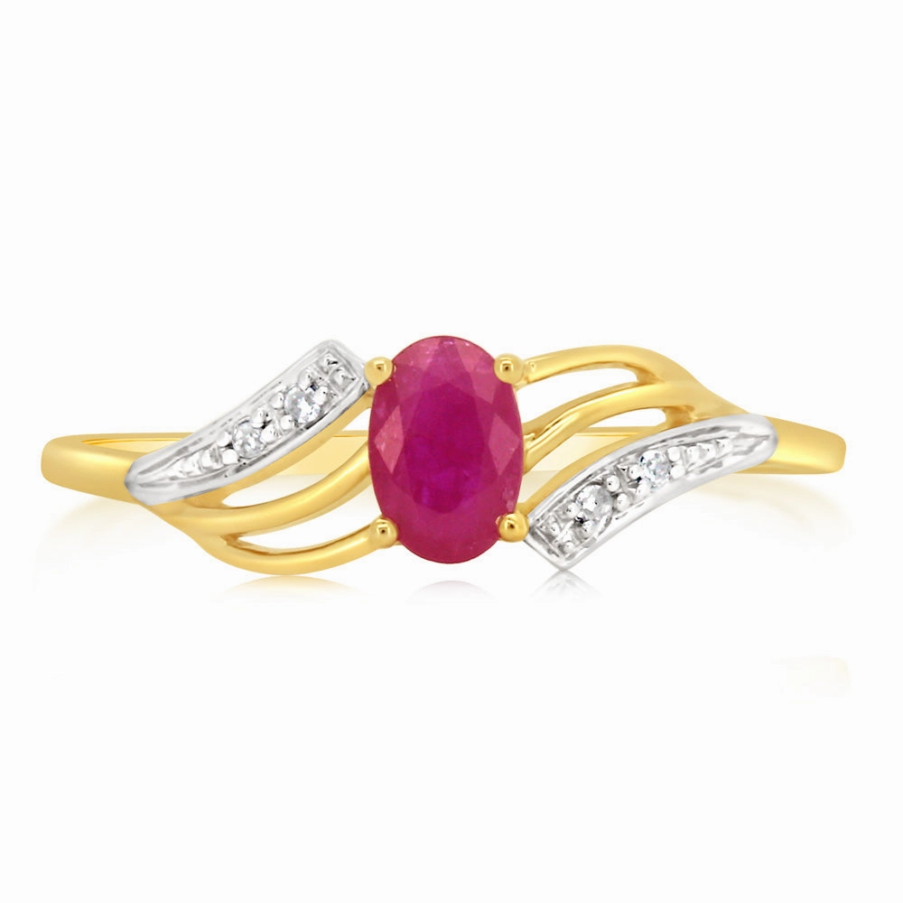 9ct Yellow Gold 0.65 Carat Natural Ruby & Diamonds Ring