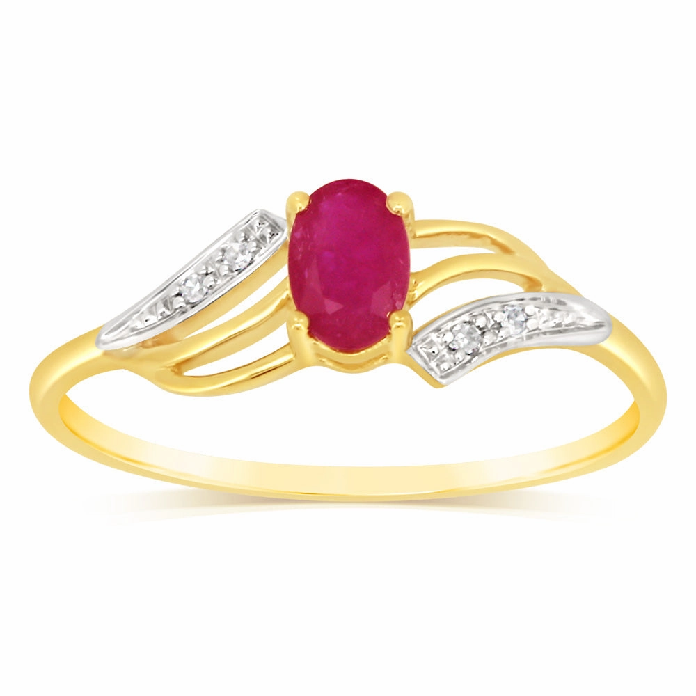 9ct Yellow Gold 0.65 Carat Natural Ruby & Diamonds Ring