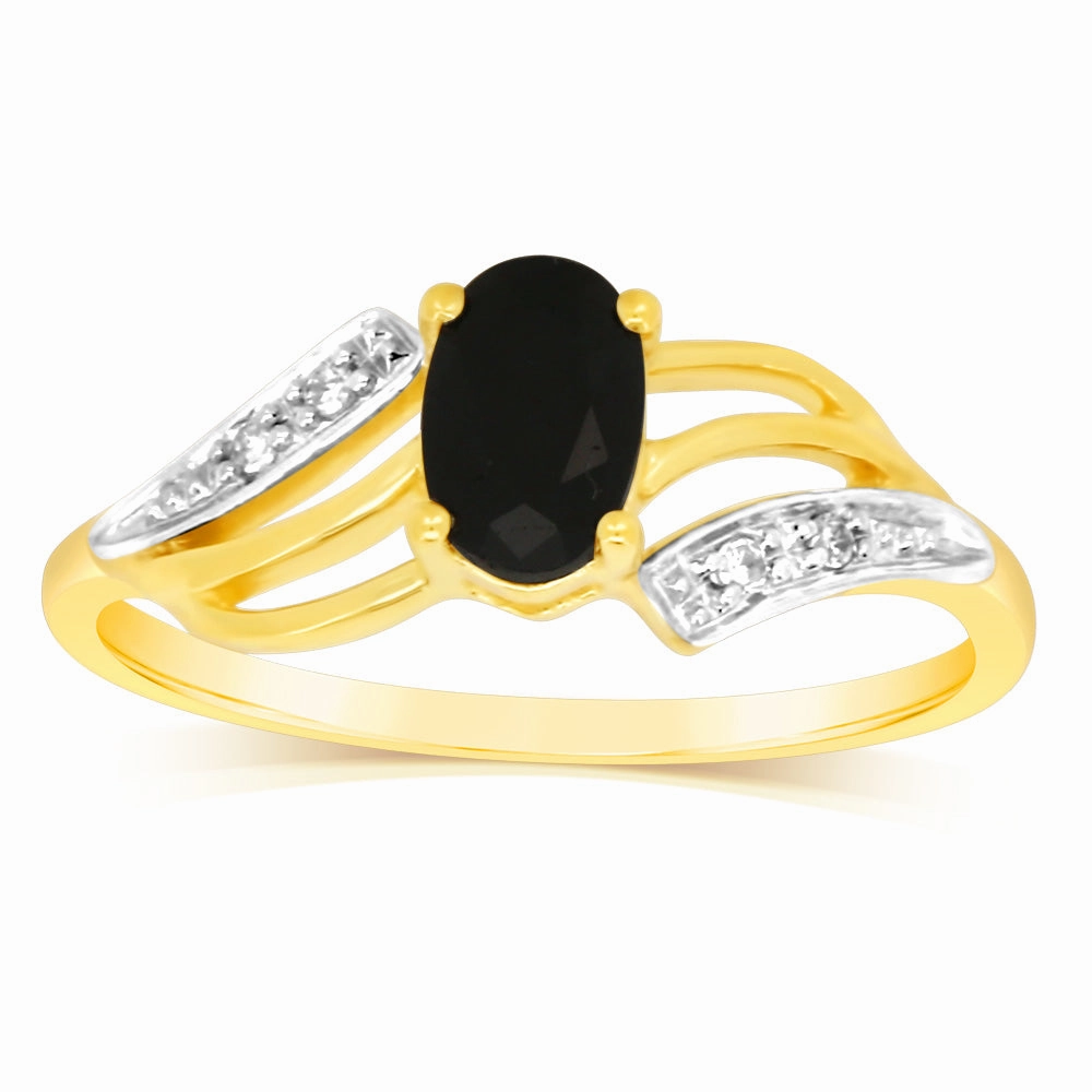 9ct Yellow Gold 0.65 Carat Natural Sapphire & Diamonds Ring