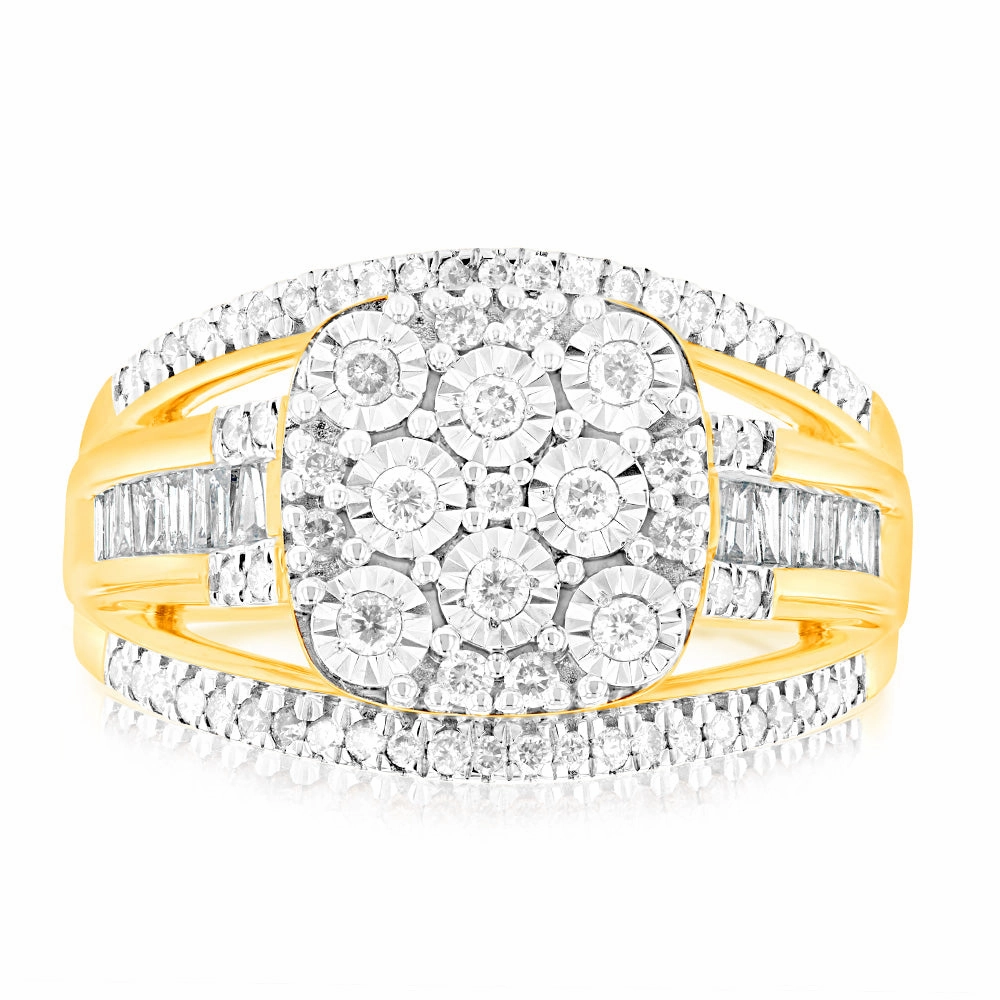9ct Yellow Gold 1/2 Carat Diamond Big Look Dress Ring