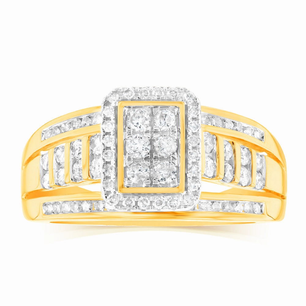 9ct Yellow Gold 1/2 Carat Diamond Ring set with 86 Round Brilliant Cut Diamonds