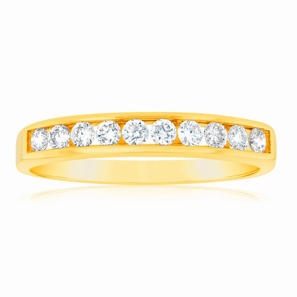9ct Yellow Gold 1/4 Carat Diamond Ring Set with 10 Brilliant Diamonds